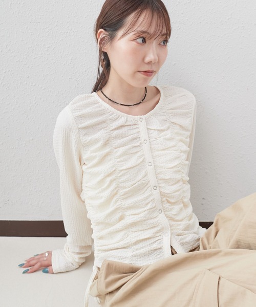archives(アルシーヴ)の「シャーリングドロストカットTOPS(Tシャツ/カットソー・レディース・ブラック/アイボリー/ブラウン・MEDIUM)」の4枚目の写真
