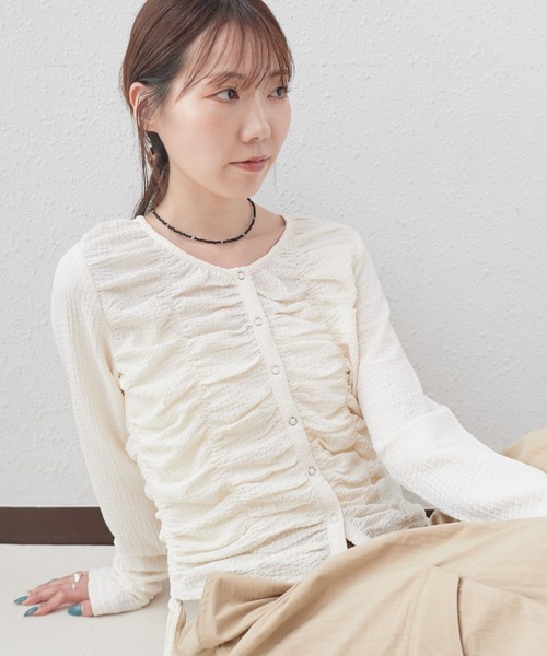 archives(アルシーヴ)の「シャーリングドロストカットTOPS(Tシャツ/カットソー・レディース・ブラック/アイボリー/ブラウン・MEDIUM)」の6枚目の写真
