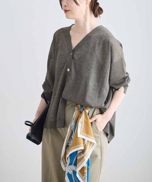 journal standard L'essage(ジャーナルスタンダードレサージュ)の「《手洗い可》ATACAMAシアーカーディガン(カーディガン/ボレロ・レディース・ライトグレー/ブラウン系その他/グリーン・FREE)」の2枚目の写真