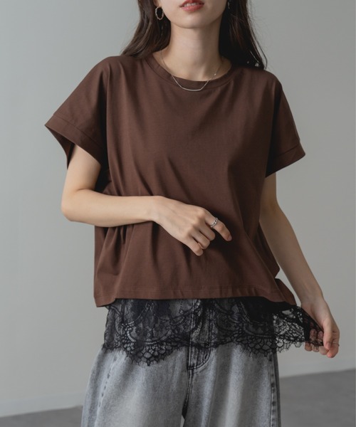 ANNA LUNA(アンナルナ)の「【ANNA LUNA】1枚で レイヤード 完成! 裾レース ドッキング カットソー(Tシャツ/カットソー・レディース・ブラウン/ブラック/チャコールグレー・MEDIUM)」の1枚目の写真