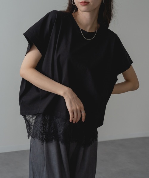 ANNA LUNA(アンナルナ)の「【ANNA LUNA】1枚で レイヤード 完成! 裾レース ドッキング カットソー(Tシャツ/カットソー・レディース・ブラウン/ブラック/チャコールグレー・MEDIUM)」の2枚目の写真