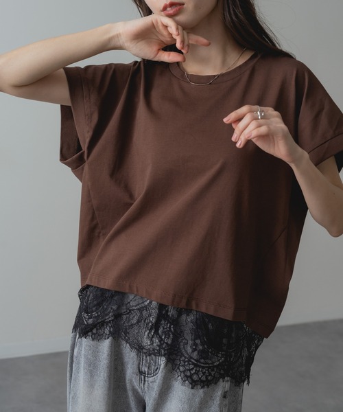 ANNA LUNA(アンナルナ)の「【ANNA LUNA】1枚で レイヤード 完成! 裾レース ドッキング カットソー(Tシャツ/カットソー・レディース・ブラウン/ブラック/チャコールグレー・MEDIUM)」の13枚目の写真