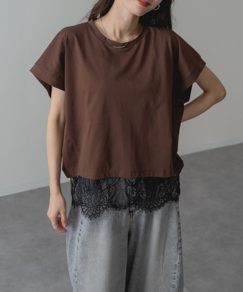 ANNA LUNA(アンナルナ)の「【ANNA LUNA】1枚で レイヤード 完成! 裾レース ドッキング カットソー(Tシャツ/カットソー・レディース・ブラウン/ブラック/チャコールグレー・MEDIUM)」の15枚目の写真