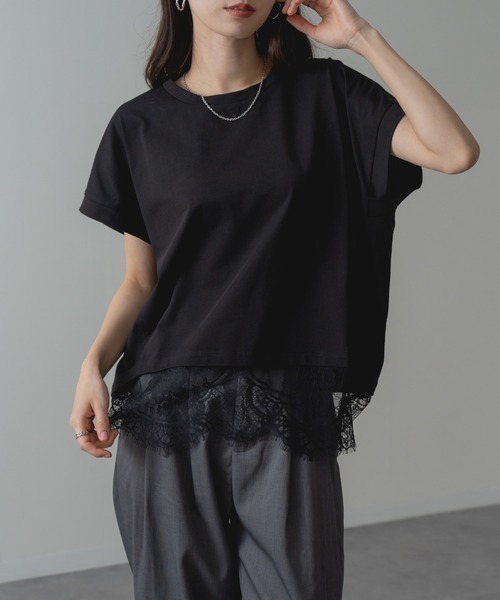 ANNA LUNA(アンナルナ)の「【ANNA LUNA】1枚で レイヤード 完成! 裾レース ドッキング カットソー(Tシャツ/カットソー・レディース・ブラウン/ブラック/チャコールグレー・MEDIUM)」の18枚目の写真