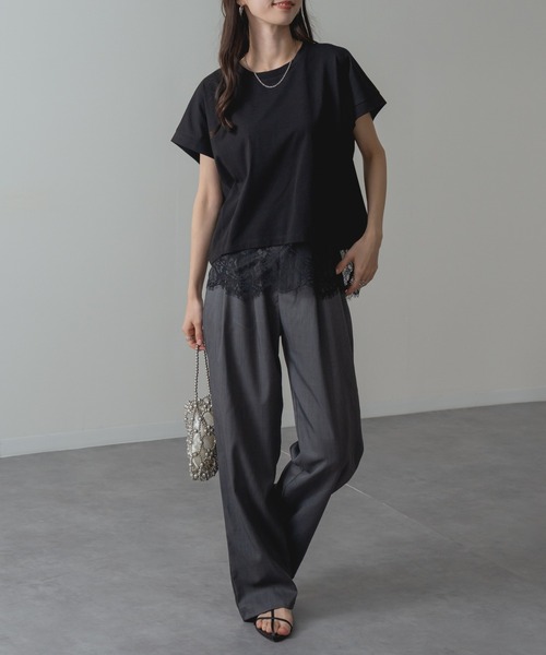 ANNA LUNA(アンナルナ)の「【ANNA LUNA】1枚で レイヤード 完成! 裾レース ドッキング カットソー(Tシャツ/カットソー・レディース・ブラウン/ブラック/チャコールグレー・MEDIUM)」の7枚目の写真