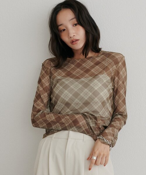 DISCOAT(ディスコート)の「柄アソートチュールロングスリーブ(Tシャツ/カットソー・レディース・アイボリー/サックスブルー/オフホワイト/ベージュ・FREE)」の3枚目の写真