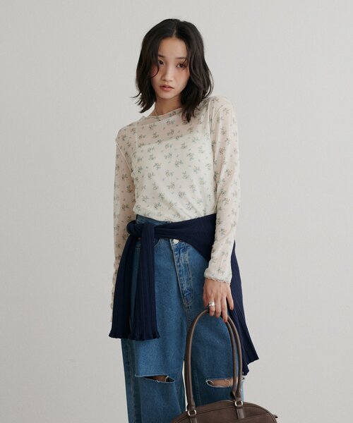 DISCOAT(ディスコート)の「柄アソートチュールロングスリーブ(Tシャツ/カットソー・レディース・アイボリー/サックスブルー/オフホワイト/ベージュ・FREE)」の5枚目の写真