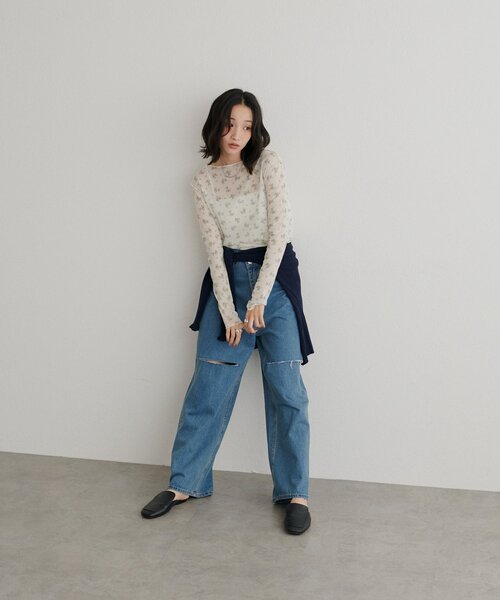 DISCOAT(ディスコート)の「柄アソートチュールロングスリーブ(Tシャツ/カットソー・レディース・アイボリー/サックスブルー/オフホワイト/ベージュ・FREE)」の6枚目の写真