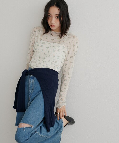 DISCOAT(ディスコート)の「柄アソートチュールロングスリーブ(Tシャツ/カットソー・レディース・アイボリー/サックスブルー/オフホワイト/ベージュ・FREE)」の9枚目の写真