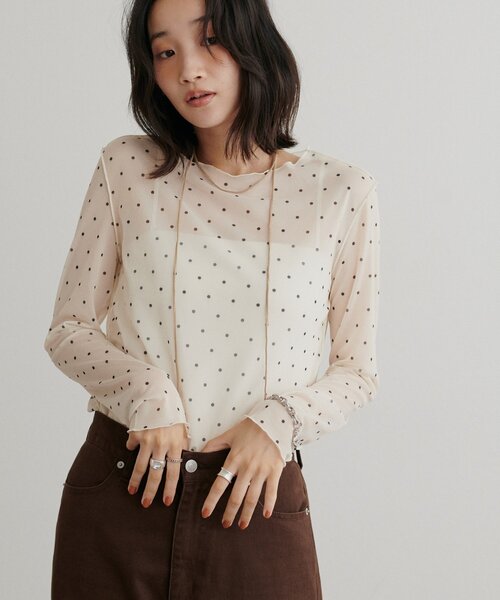 DISCOAT(ディスコート)の「柄アソートチュールロングスリーブ(Tシャツ/カットソー・レディース・アイボリー/サックスブルー/オフホワイト/ベージュ・FREE)」の13枚目の写真