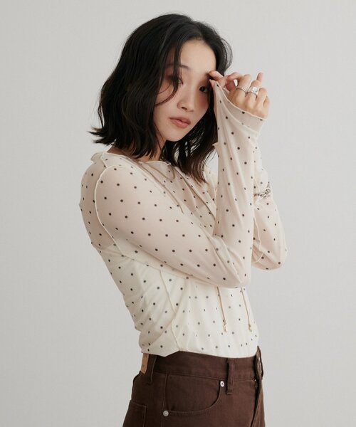 DISCOAT(ディスコート)の「柄アソートチュールロングスリーブ(Tシャツ/カットソー・レディース・アイボリー/サックスブルー/オフホワイト/ベージュ・FREE)」の16枚目の写真
