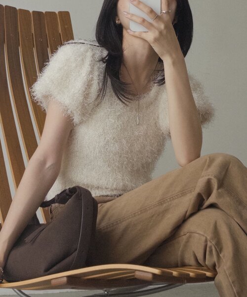 CAPRICIEUX LE'MAGE(カプリシューレマージュ)の「【前後2way】フェザーパフニット(Tシャツ/カットソー・レディース・ホワイト系その他/ミント/ブラウン・FREE)」の1枚目の写真