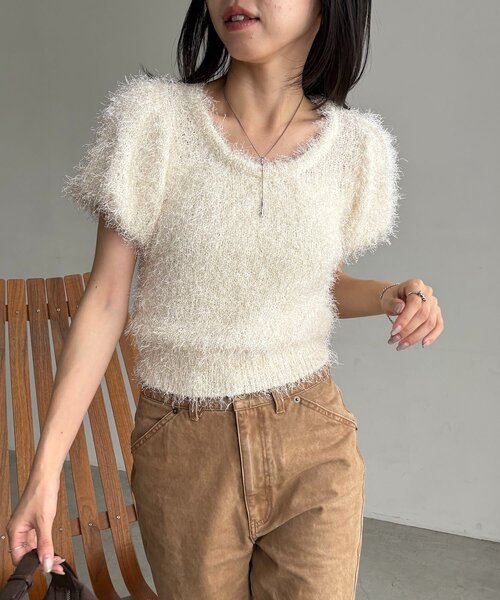 CAPRICIEUX LE'MAGE(カプリシューレマージュ)の「【前後2way】フェザーパフニット(Tシャツ/カットソー・レディース・ホワイト系その他/ミント/ブラウン・FREE)」の4枚目の写真