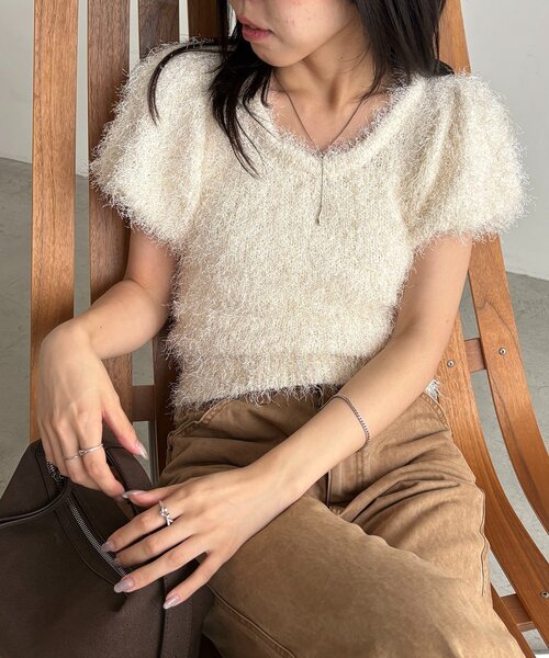 CAPRICIEUX LE'MAGE(カプリシューレマージュ)の「【前後2way】フェザーパフニット(Tシャツ/カットソー・レディース・ホワイト系その他/ミント/ブラウン・FREE)」の7枚目の写真