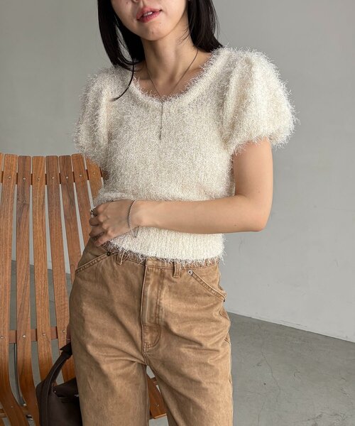 CAPRICIEUX LE'MAGE(カプリシューレマージュ)の「【前後2way】フェザーパフニット(Tシャツ/カットソー・レディース・ホワイト系その他/ミント/ブラウン・FREE)」の9枚目の写真