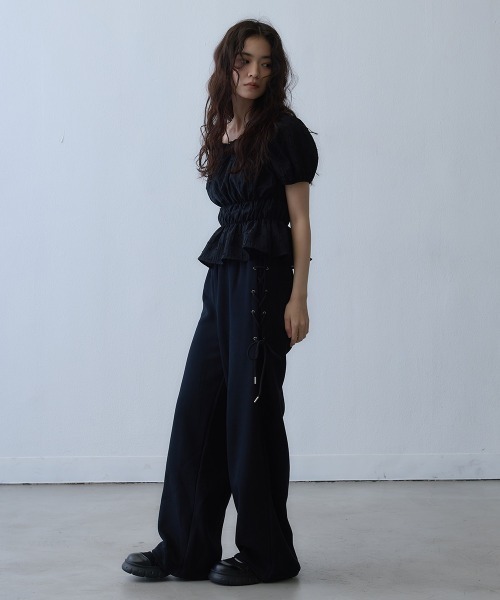 Clum(クルム)の「lace-up detail sweat wide pants / レースアップディテールスウェットワイドパンツ(スウェットパンツ・レディース・ブラック・LARGE/X-LARGE/MEDIUM)」の10枚目の写真