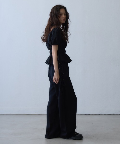 Clum(クルム)の「lace-up detail sweat wide pants / レースアップディテールスウェットワイドパンツ(スウェットパンツ・レディース・ブラック・LARGE/X-LARGE/MEDIUM)」の8枚目の写真