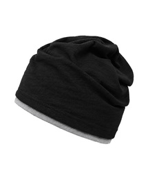 UNDERCONTROL（アンダーコントロール）の「クールツートン配色コットンロングルーズフィット帽子BEANIE / レイヤードスラブ / ブラック（ニットキャップ/ビーニー）」