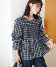 【WEB限定】シャーリングペプラムブラウス