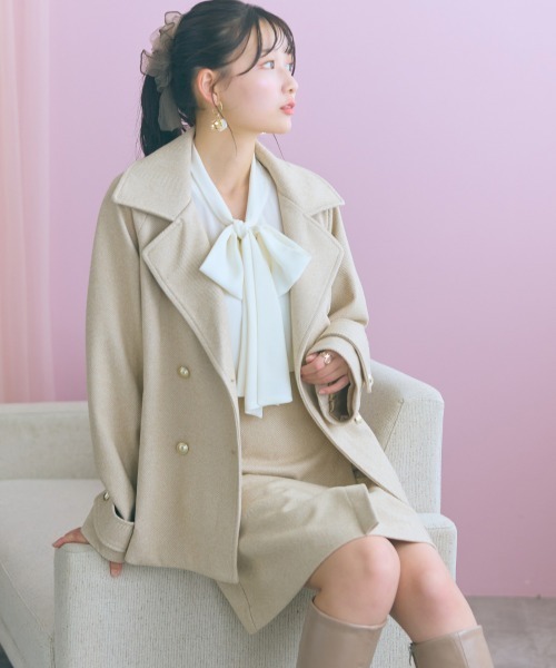marun(マルン)の「<大きいサイズ>ヘリンボーンショート丈ラップデザイン風スカート marun(スカート・レディース・ベージュ/ブラック・4L/3L/LL/L/5L)」の7枚目の写真