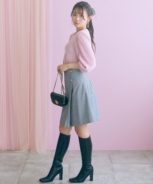 marun(マルン)の「<大きいサイズ>ヘリンボーンショート丈ラップデザイン風スカート marun(スカート・レディース・ベージュ/ブラック・4L/3L/LL/L/5L)」の8枚目の写真
