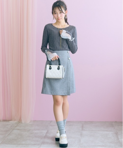 marun(マルン)の「<大きいサイズ>ヘリンボーンショート丈ラップデザイン風スカート marun(スカート・レディース・ベージュ/ブラック・4L/3L/LL/L/5L)」の9枚目の写真