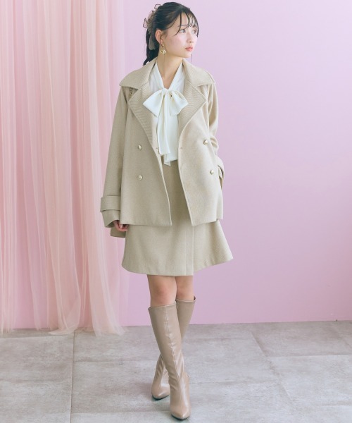 marun(マルン)の「<大きいサイズ>ヘリンボーンショート丈ラップデザイン風スカート marun(スカート・レディース・ベージュ/ブラック・4L/3L/LL/L/5L)」の4枚目の写真