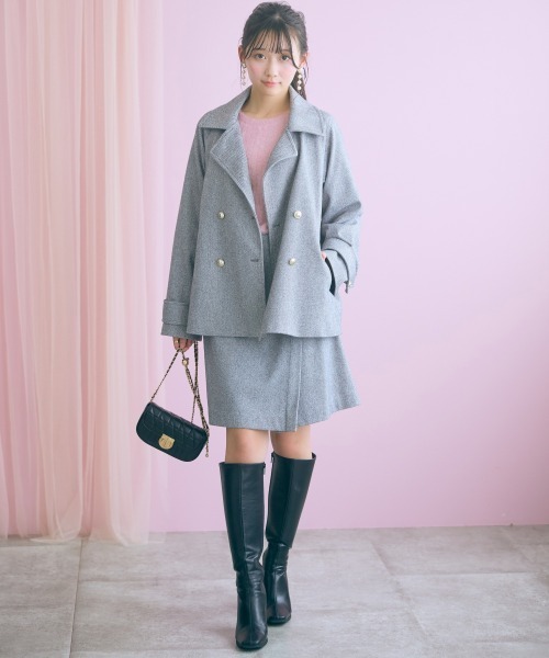 marun(マルン)の「<大きいサイズ>ヘリンボーンショート丈ラップデザイン風スカート marun(スカート・レディース・ベージュ/ブラック・4L/3L/LL/L/5L)」の11枚目の写真