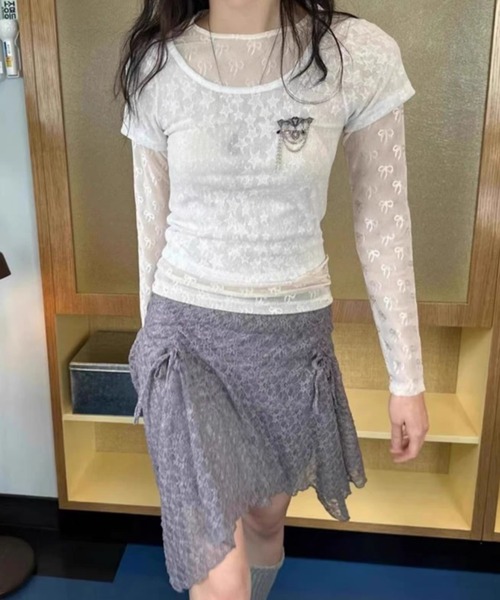 ampm(エーエムピーエム)の「リボン柄シアー ロングスリーブトップス(Tシャツ/カットソー・レディース・ブラック/ホワイト・FREE)」の20枚目の写真