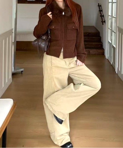 SHEENA(シーナ)の「ファーカラーダブルジップニットトップス(Tシャツ/カットソー・レディース・ブラウン/グレー/チャコールグレー/ブラック/ホワイト・M)」の15枚目の写真