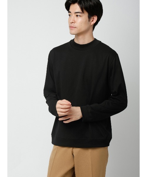 SUIT SQUARE(スーツスクエア)の「オフィT/モックネックTシャツ/長袖/ウォッシャブル/プレーティング天竺/無地(Tシャツ/カットソー・メンズ・ホワイト/グレー/ブラウン/ブラック・XX-LARGE/MEDIUM/SMALL/X-LARGE/LARGE)」の2枚目の写真