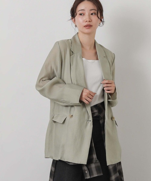 Gready Brilliant(グレディブリリアン)の「Tenテーラーダブルジャケット(テーラードジャケット・レディース・チャコールグレー/グレイッシュベージュ・FREE)」の2枚目の写真