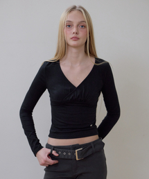 Wrap V-neck Long Sleeve [Black]