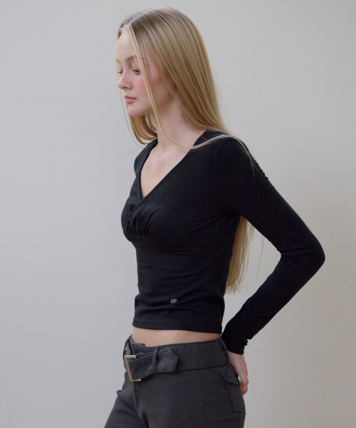 ROSEFRANTZ（ロゼフランツ）の「Wrap V-neck Long Sleeve [Black]（Tシャツ/カットソー・レディース・ブラック・OS）」の7枚目の写真