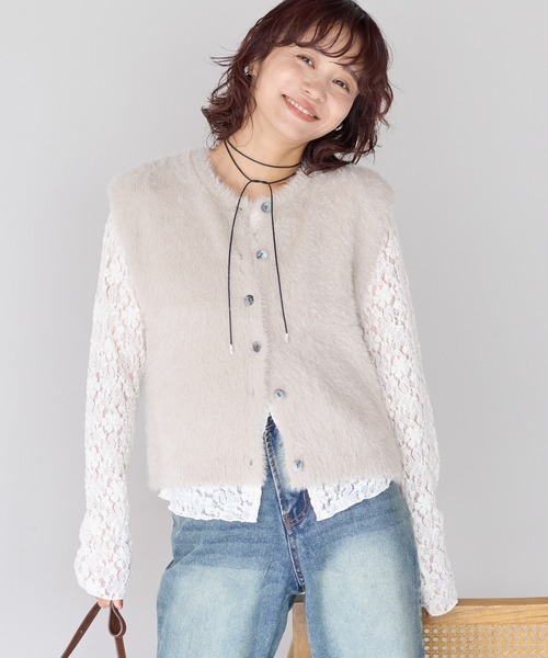 gossara(ゴサラ)の「【gossara ふわふわ素材】5Gシャギー前開きベスト(ベスト・レディース・モカ/チャコールグレー/グレイッシュベージュ・FREE)」の4枚目の写真