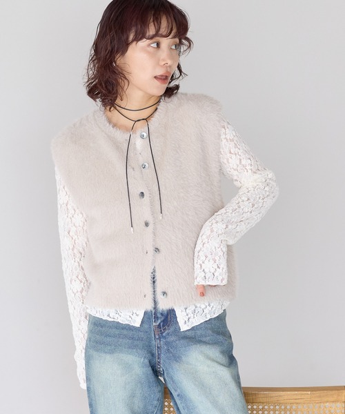 gossara(ゴサラ)の「【gossara ふわふわ素材】5Gシャギー前開きベスト(ベスト・レディース・モカ/チャコールグレー/グレイッシュベージュ・FREE)」の5枚目の写真