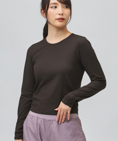 TIGORA（ティゴラ）の「ティゴラ TIGORA リブシャーリング長袖シャツ（Tシャツ/カットソー・レディース・ブラック/ダークブラウン・M/L/XL）」の2枚目の写真