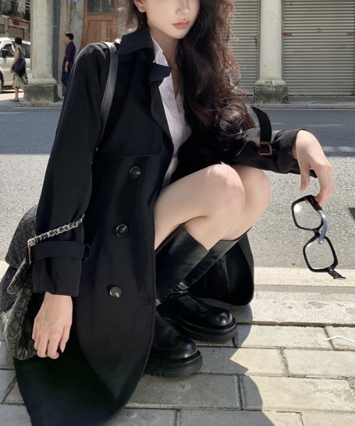 AMAJI（アマジ）の「ウエストマーク トレンチコート（トレンチコート・レディース・ブラック/カーキ・LARGE/MEDIUM/SMALL）」の3枚目の写真
