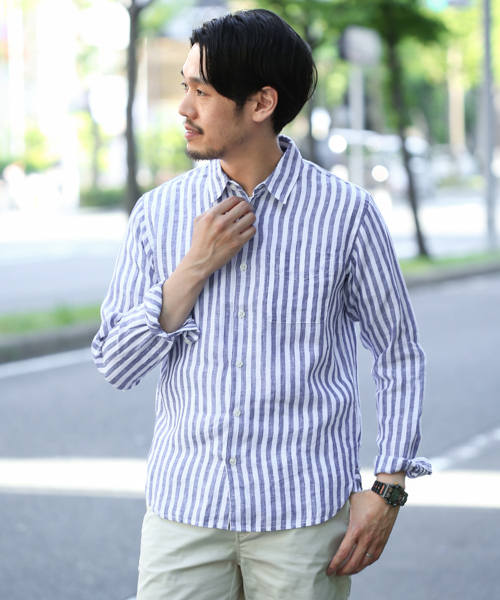 URBAN RESEARCH DOORS MENS（アーバンリサーチ ドアーズ メンズ）の「DOORS Linen LONG-SLEEVE Shirts（シャツ/ブラウス・メンズ・ブルー/ホワイト/グリーン/ストライプ/チェック・40/38）」の4枚目の写真
