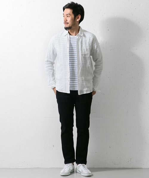 URBAN RESEARCH DOORS MENS（アーバンリサーチ ドアーズ メンズ）の「DOORS Linen LONG-SLEEVE Shirts（シャツ/ブラウス・メンズ・ブルー/ホワイト/グリーン/ストライプ/チェック・40/38）」の6枚目の写真