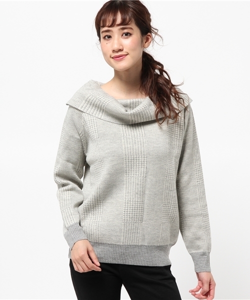VIS（ビス）の「【セットアップ対応商品】グレンチェックジャカードオフショルダープルオーバー（ニット/セーター・レディース・ライトグレー/ブラック系その他・F）」の10枚目の写真