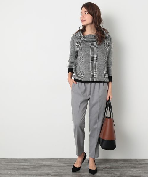 VIS（ビス）の「【セットアップ対応商品】グレンチェックジャカードオフショルダープルオーバー（ニット/セーター・レディース・ライトグレー/ブラック系その他・F）」の4枚目の写真