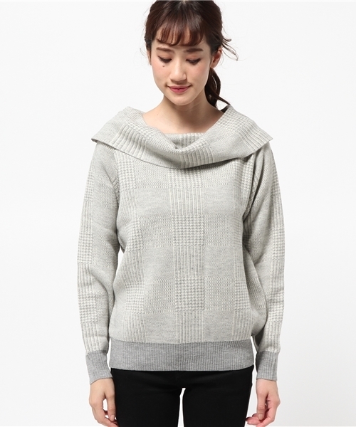 VIS（ビス）の「【セットアップ対応商品】グレンチェックジャカードオフショルダープルオーバー（ニット/セーター・レディース・ライトグレー/ブラック系その他・F）」の11枚目の写真