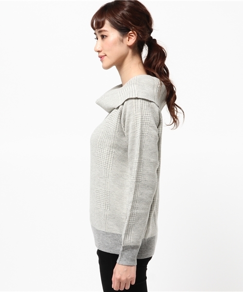 VIS（ビス）の「【セットアップ対応商品】グレンチェックジャカードオフショルダープルオーバー（ニット/セーター・レディース・ライトグレー/ブラック系その他・F）」の12枚目の写真