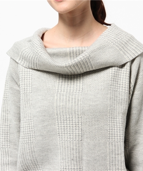 VIS（ビス）の「【セットアップ対応商品】グレンチェックジャカードオフショルダープルオーバー（ニット/セーター・レディース・ライトグレー/ブラック系その他・F）」の5枚目の写真