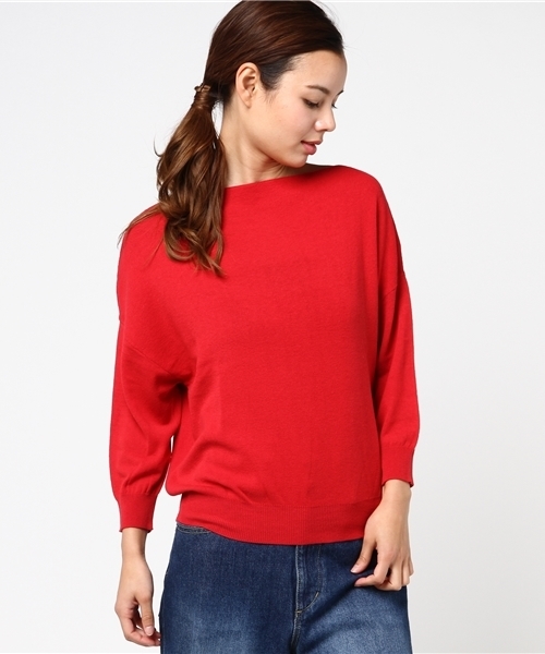 POU DOU DOU（プードゥドゥ）の「ドロップショルダーゆるトップス（ニット/セーター・レディース・グレー/イエロー/ネイビー/レッド/ピンク・3）」の5枚目の写真