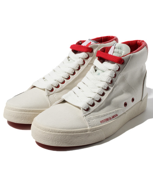 ヒステリックグラマー綿オックスハイカットスニーカー HYSTERIC GLAMOUR（ヒステリックグラマー）の「MAKE ME SMILE綿