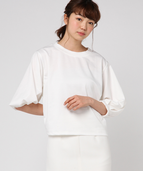 N.（N. Natural Beauty Basic）（エヌエヌナチュラルビューティーベーシック）の「ポンチボリュームスリーブカットソー（Tシャツ/カットソー・レディース・ホワイト/ネイビー/ベージュ・MEDIUM）」の8枚目の写真