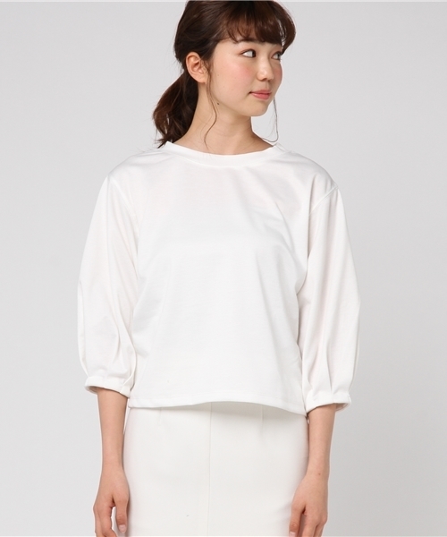 N.（N. Natural Beauty Basic）（エヌエヌナチュラルビューティーベーシック）の「ポンチボリュームスリーブカットソー（Tシャツ/カットソー・レディース・ホワイト/ネイビー/ベージュ・MEDIUM）」の19枚目の写真