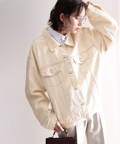 classicalelf（クラシカルエルフ）の「ゆるビッグシルエットのコットン&デニムジャケット（デニムジャケット・レディース・インディゴブルー/ブルー/ブラック/ブラック系その他/カーキ/ベージュ/ナチュラル・LARGE/MEDIUM/SMALL/X-LARGE/XX-LARGE）」の10枚目の写真